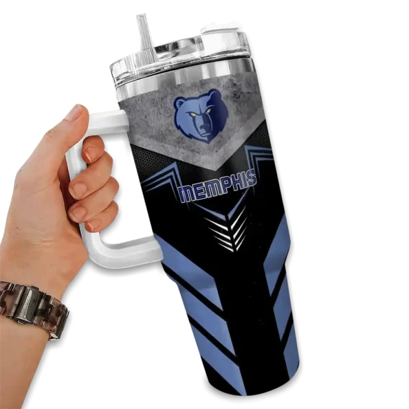 personalized memphis grizzlies arrow armor blue black curved tumbler fashion forward 1.webp