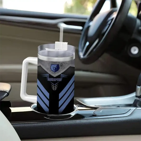 personalized memphis grizzlies arrow armor blue black curved tumbler trendy 1.webp