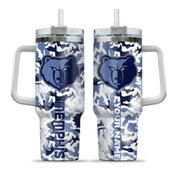 personalized memphis grizzlies camo mashup blue white curved tumbler best selling 1.webp