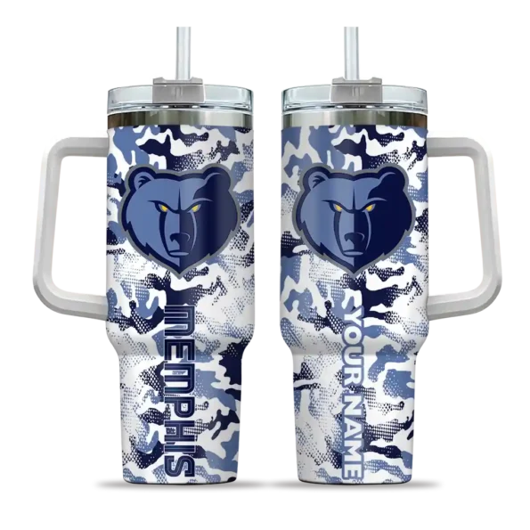 personalized memphis grizzlies camo mashup blue white curved tumbler best selling 1.webp