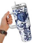 personalized memphis grizzlies camo mashup blue white curved tumbler best selling 1.webp