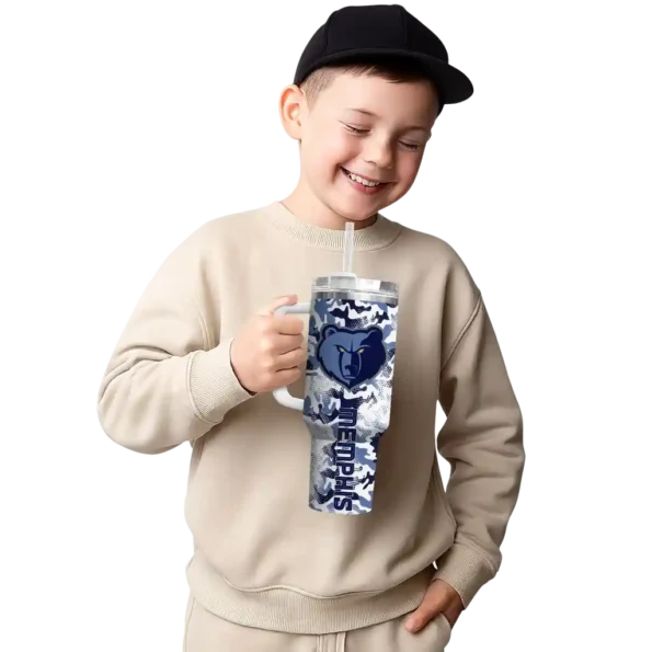 personalized memphis grizzlies camo mashup blue white curved tumbler latest model 1.webp