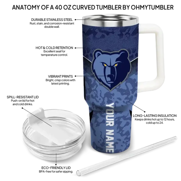 personalized memphis grizzlies chevron stripe blue curved tumbler new arrival 1.webp