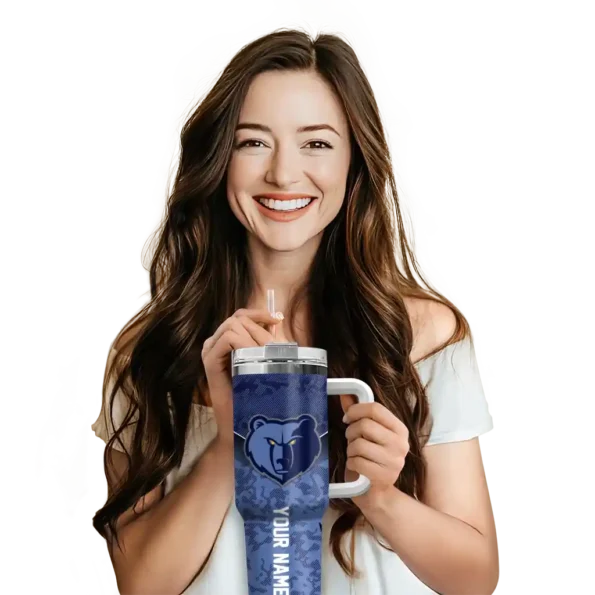 personalized memphis grizzlies chevron stripe blue curved tumbler premium grade 1.webp
