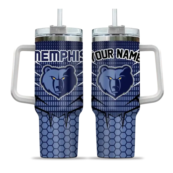 personalized memphis grizzlies hex texture blue curved tumbler best selling 1.webp