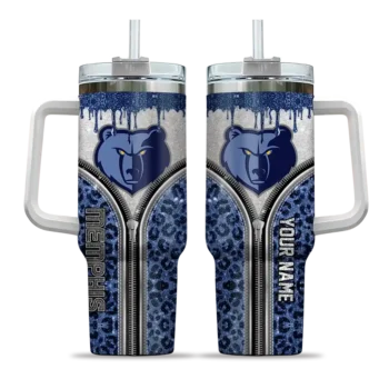 personalized memphis grizzlies leopard zipper blue curved tumbler best selling 1.webp