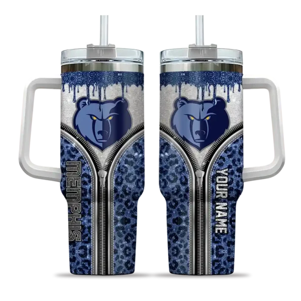 personalized memphis grizzlies leopard zipper blue curved tumbler best selling 1.webp