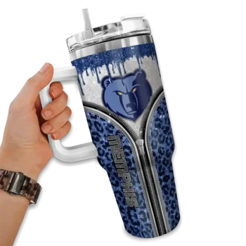 personalized memphis grizzlies leopard zipper blue curved tumbler fashion forward 1.webp