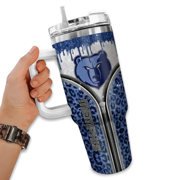 personalized memphis grizzlies leopard zipper blue curved tumbler fashion forward 1.webp