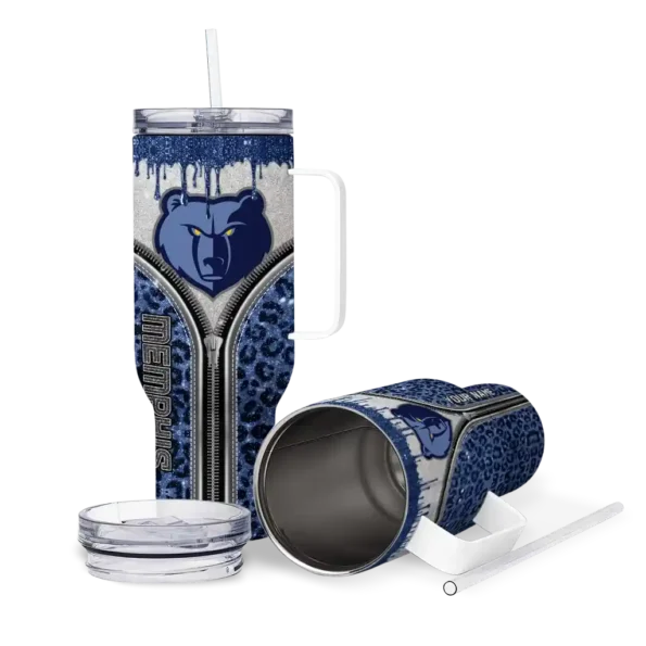 personalized memphis grizzlies leopard zipper blue curved tumbler high quality 1.webp