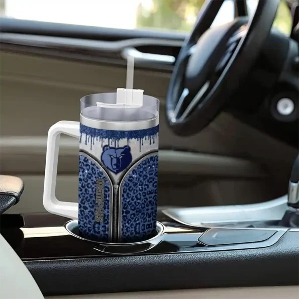personalized memphis grizzlies leopard zipper blue curved tumbler trendy 1.webp