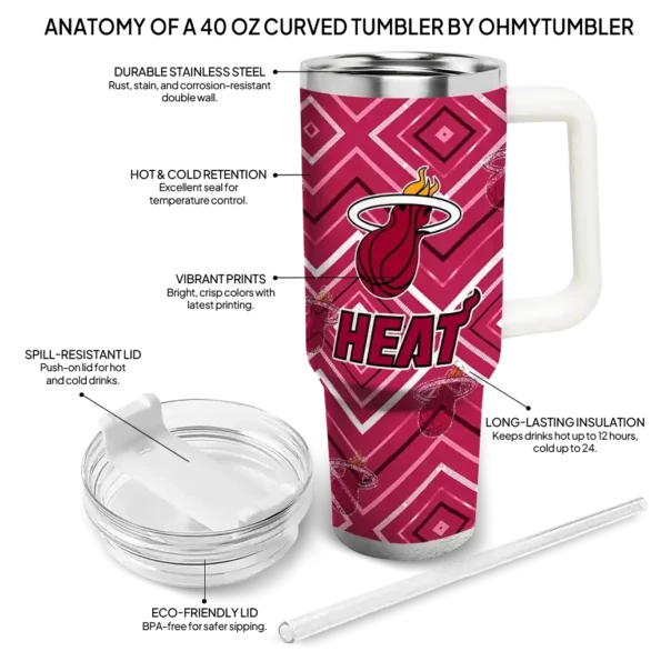 personalized miami heat bold diamonds red curved tumbler new arrival 1.webp