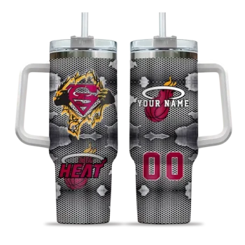 personalized miami heat superman shield red gray curved tumbler best selling 1.webp
