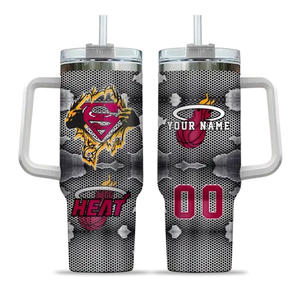 personalized miami heat superman shield red gray curved tumbler best selling 1.webp