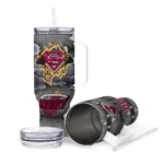 personalized miami heat superman shield red gray curved tumbler best selling 1.webp
