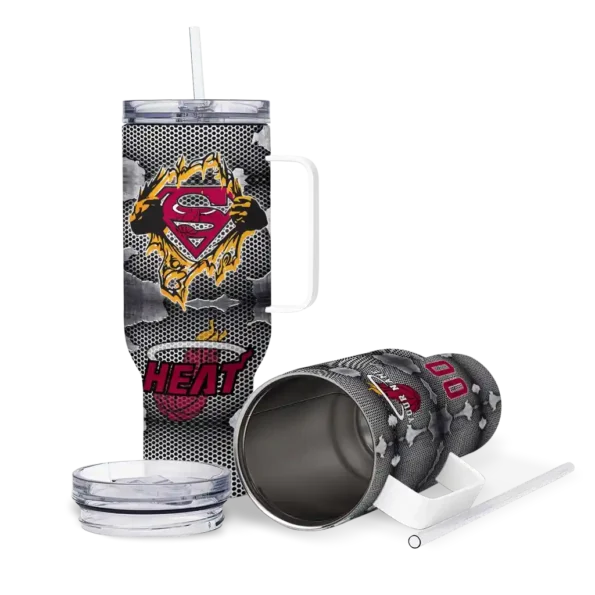 personalized miami heat superman shield red gray curved tumbler high quality 1.webp