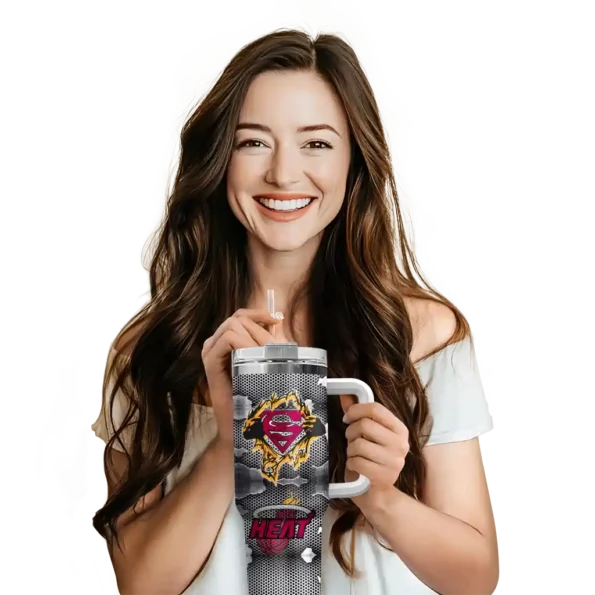 personalized miami heat superman shield red gray curved tumbler premium grade 1.webp