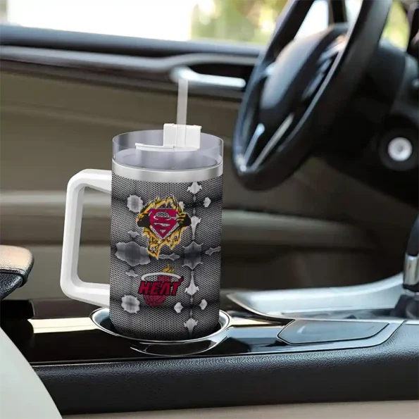 personalized miami heat superman shield red gray curved tumbler trendy 1.webp