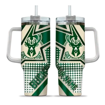 personalized milwaukee bucks arrow burst green curved tumbler best selling 1.webp