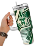 personalized milwaukee bucks arrow burst green curved tumbler best selling 1.webp