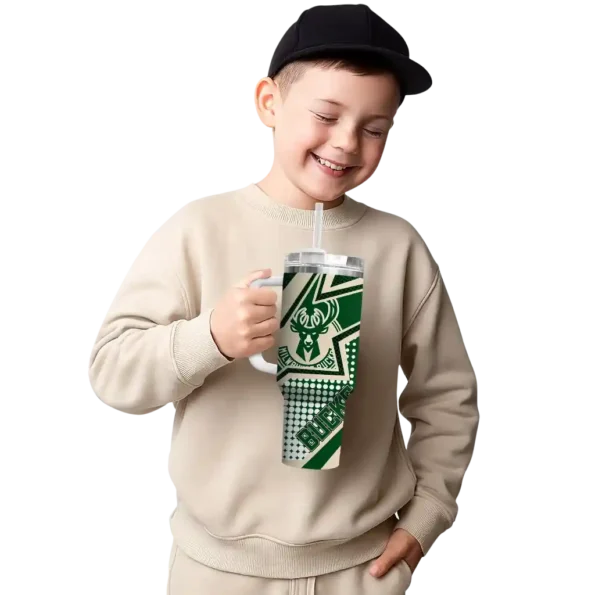personalized milwaukee bucks arrow burst green curved tumbler latest model 1.webp