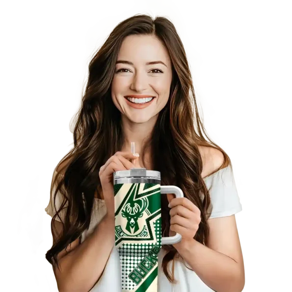 personalized milwaukee bucks arrow burst green curved tumbler premium grade 1.webp