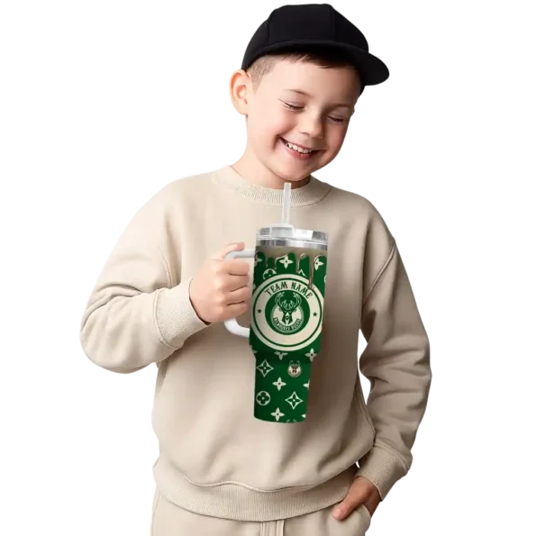 personalized milwaukee bucks bullseye drips green curved tumbler latest model 1.webp