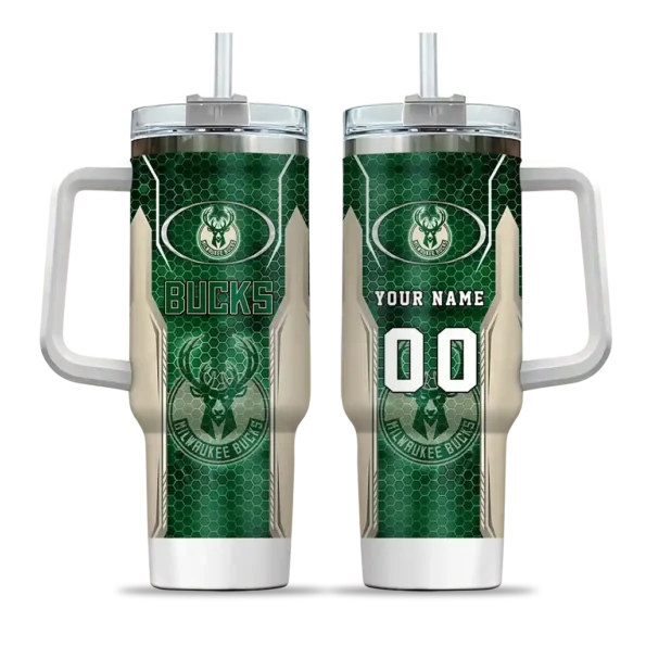 personalized milwaukee bucks hexagon armor green curved tumbler best selling 1.webp