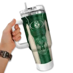 personalized milwaukee bucks hexagon armor green curved tumbler best selling 1.webp