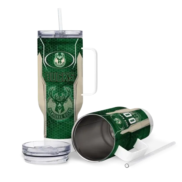 personalized milwaukee bucks hexagon armor green curved tumbler high quality 1.webp
