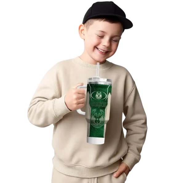 personalized milwaukee bucks hexagon armor green curved tumbler latest model 1.webp