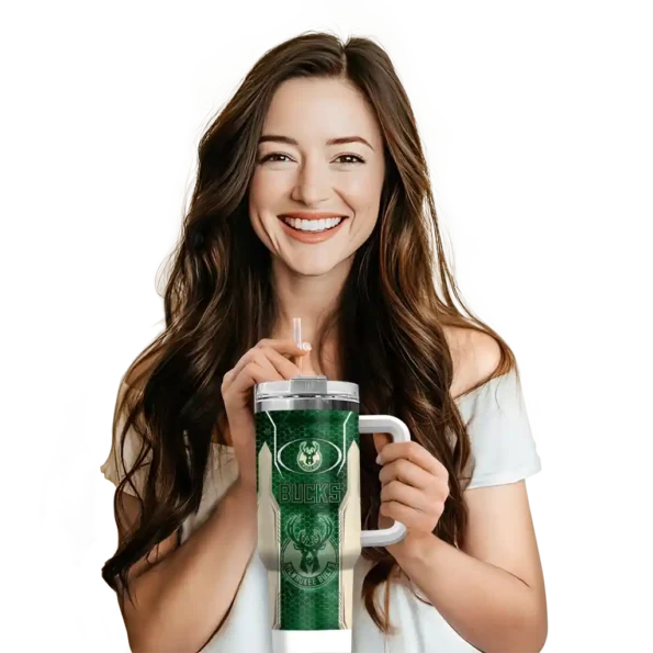 personalized milwaukee bucks hexagon armor green curved tumbler premium grade 1.webp