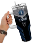 personalized minnesota timberwolves arrow armor midnight blue black curved tumbler best selling 1.webp