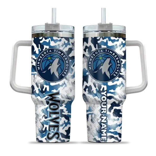 personalized minnesota timberwolves camo mashup midnight blue white curved tumbler best selling 1.webp