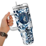 personalized minnesota timberwolves camo mashup midnight blue white curved tumbler best selling 1.webp