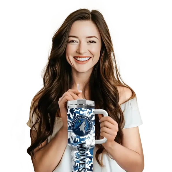 personalized minnesota timberwolves camo mashup midnight blue white curved tumbler premium grade 1.webp