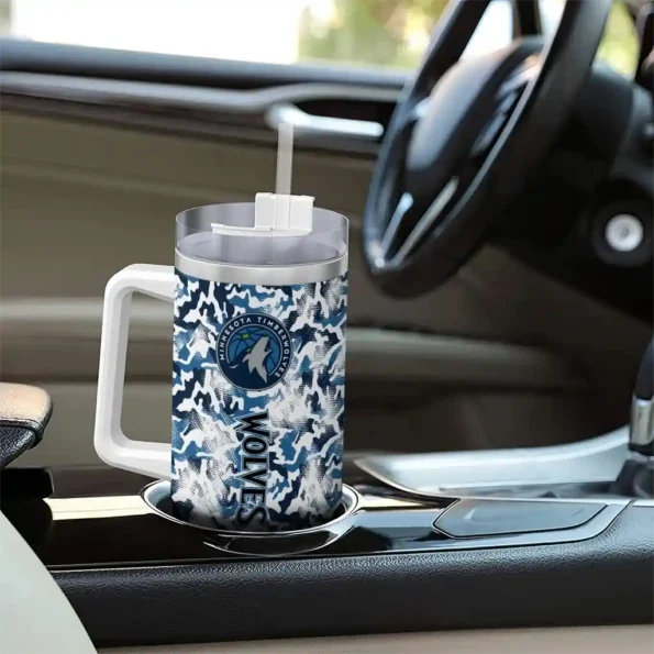personalized minnesota timberwolves camo mashup midnight blue white curved tumbler trendy 1.webp