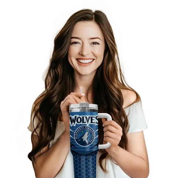 personalized minnesota timberwolves hex texture midnight blue curved tumbler premium grade 1.webp