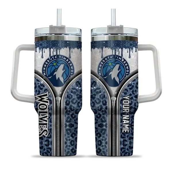personalized minnesota timberwolves leopard zipper midnight blue curved tumbler best selling 1.webp