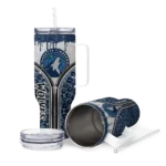 personalized minnesota timberwolves leopard zipper midnight blue curved tumbler best selling 1.webp