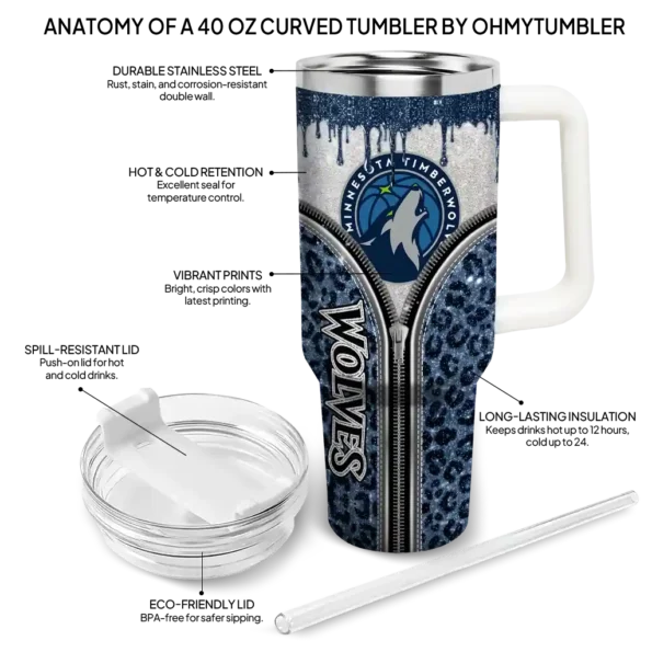personalized minnesota timberwolves leopard zipper midnight blue curved tumbler new arrival 1.webp