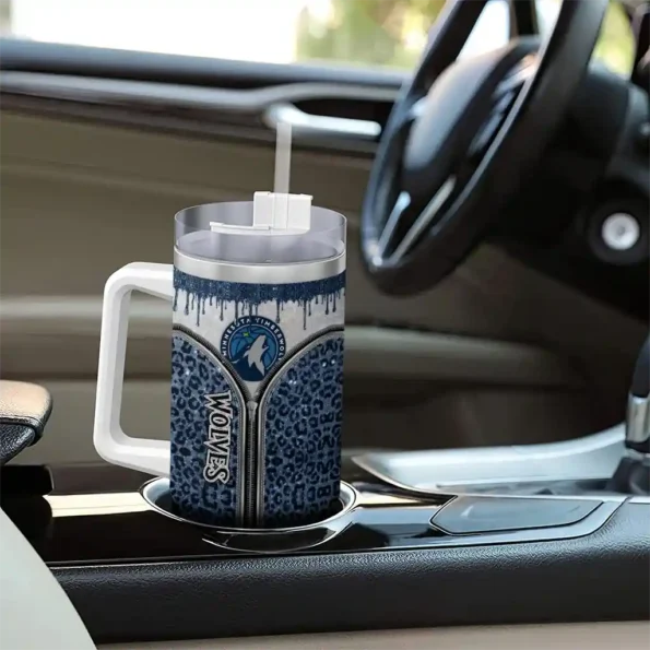 personalized minnesota timberwolves leopard zipper midnight blue curved tumbler trendy 1.webp