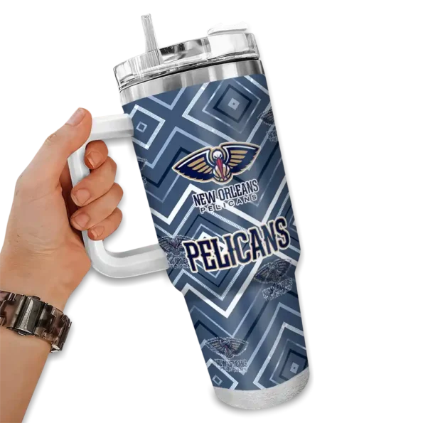 personalized new orleans pelicans bold diamonds navy curved tumbler fashion forward 1.webp