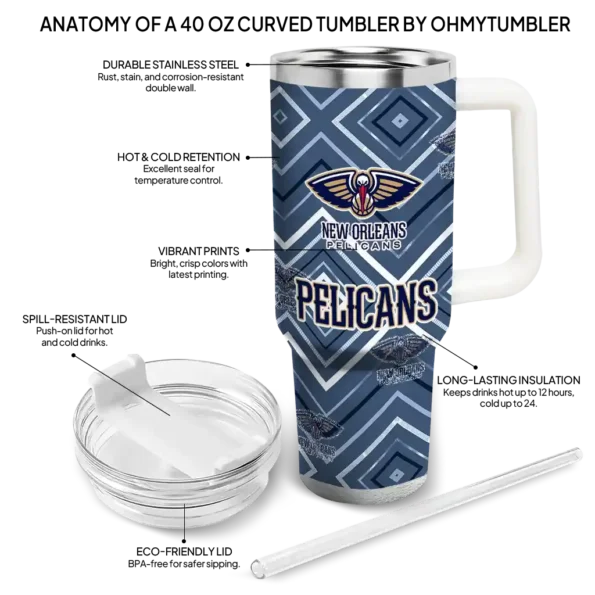 personalized new orleans pelicans bold diamonds navy curved tumbler new arrival 1.webp