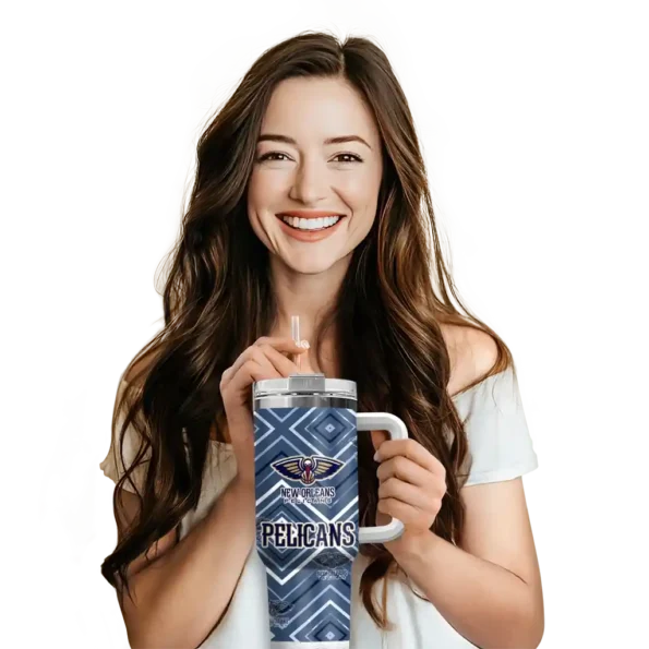 personalized new orleans pelicans bold diamonds navy curved tumbler premium grade 1.webp
