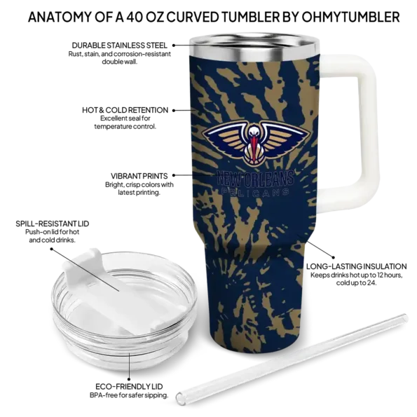 personalized new orleans pelicans burst swirl navy curved tumbler new arrival 1.webp