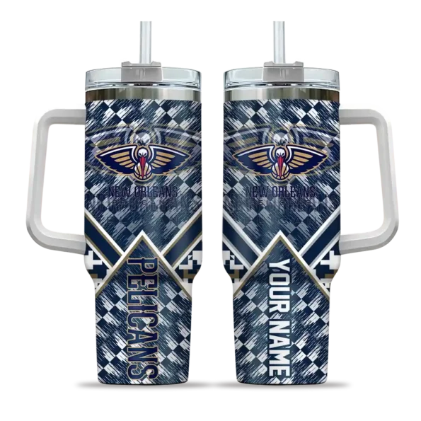 personalized new orleans pelicans chevron angle navy curved tumbler best selling 1.webp