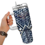 personalized new orleans pelicans chevron angle navy curved tumbler best selling 1.webp