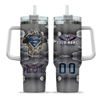 personalized new orleans pelicans superman shield navy gray curved tumbler best selling 1.webp