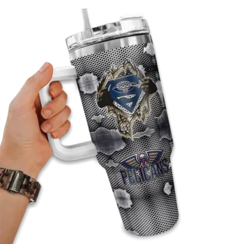 personalized new orleans pelicans superman shield navy gray curved tumbler fashion forward 1.webp